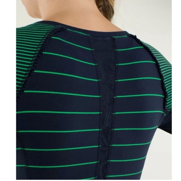 Lululemon Slalom Stripe Inkwell Green Long Sleeve Full Tilt Shirt Top - Picture 5 of 15